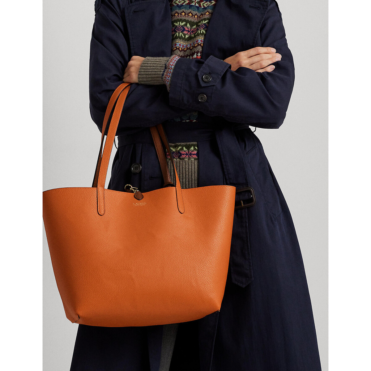 Sac cabas réversible à grandes anses marron/orange, LAUREN RALPH LAUREN