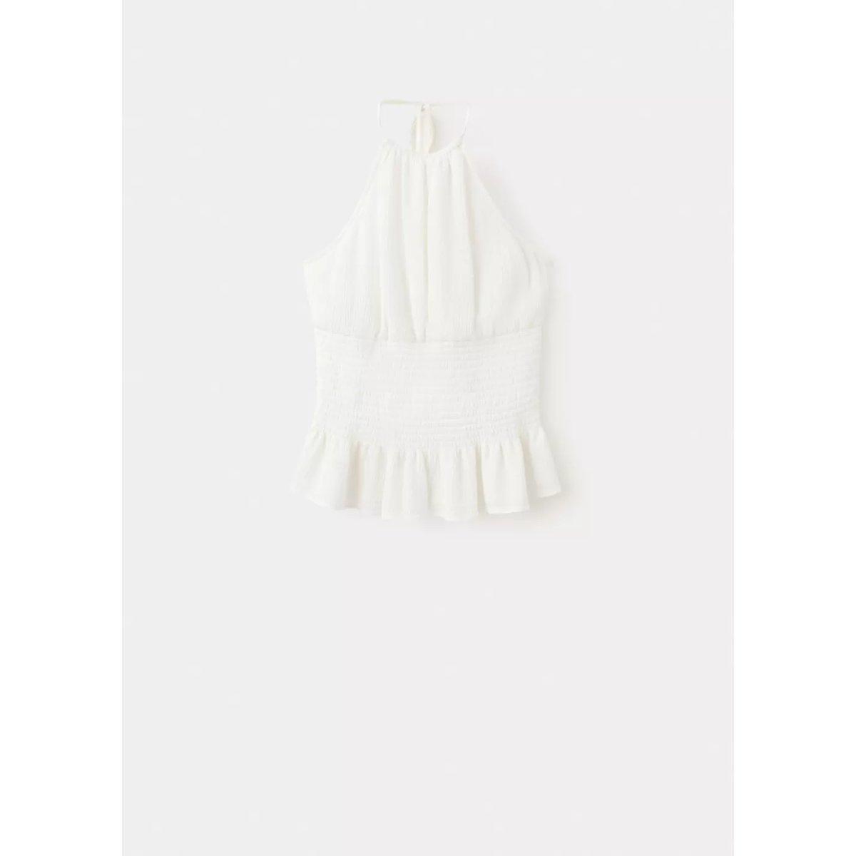 Top à encolure américaine détail froncé blanc cassé, MANGO TEEN