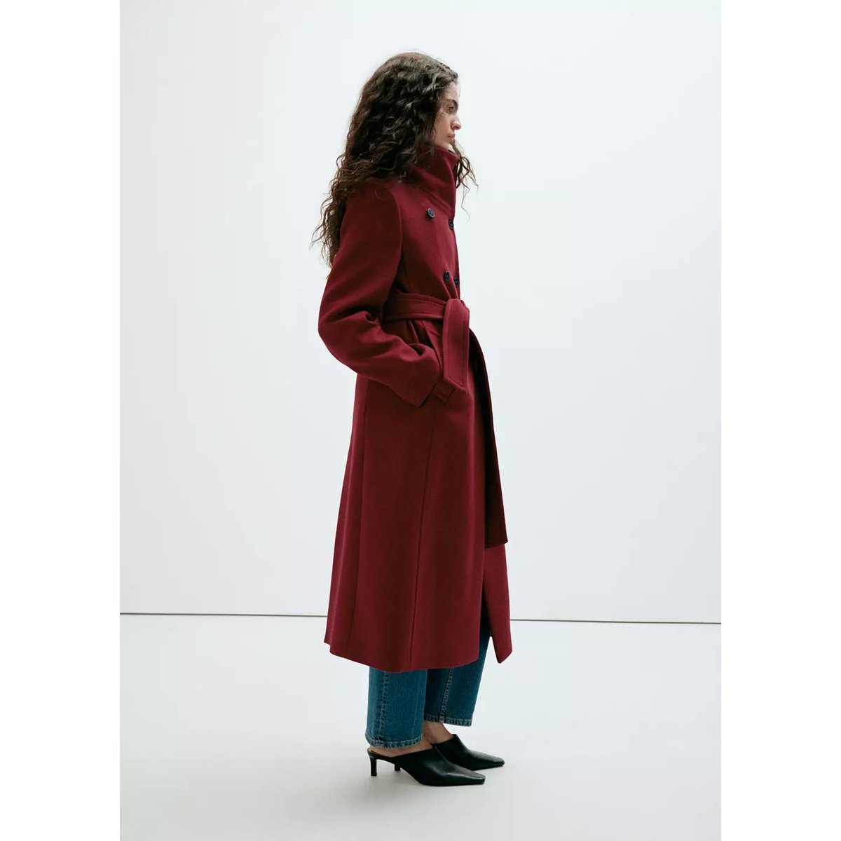 Manteau laine Manteco col cheminée rouge, MANGO
