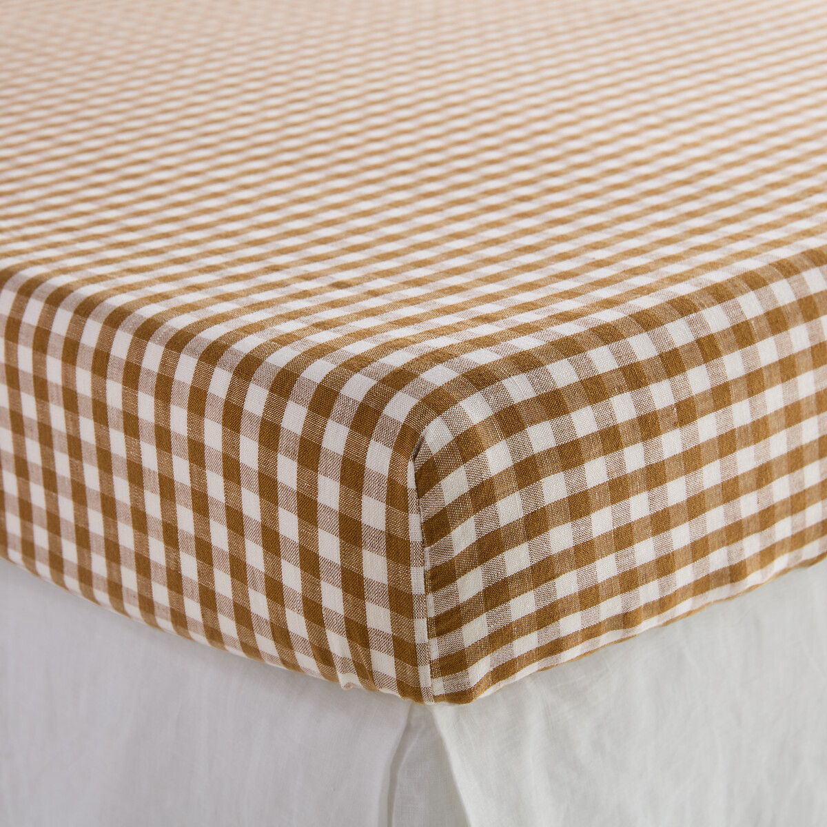 Lençol em linho lavado, com 30 cm, axadrezado, Acelie bronze, LA REDOUTE INTERIEURS