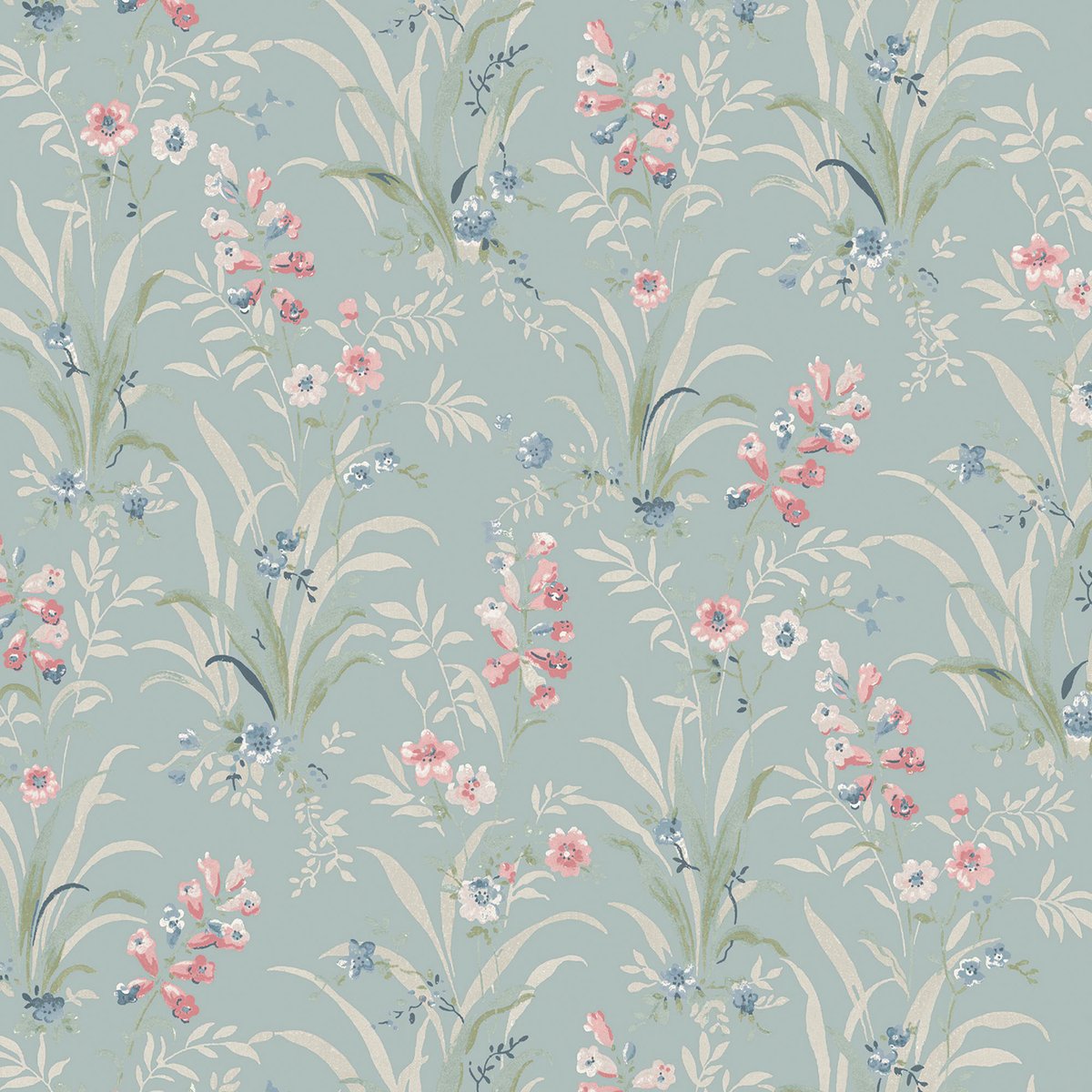 Papier peint Fleurs Mosedale bleu, LAURA ASHLEY
