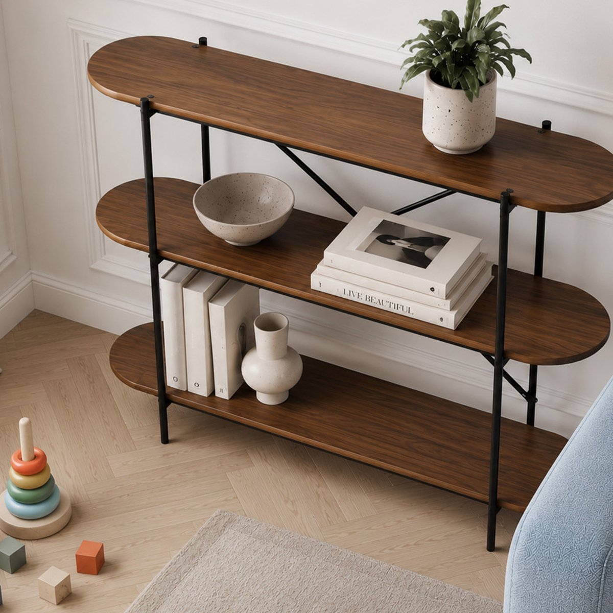 Etagère en bois et métal L115cm- JANNA bois foncé, DRAWER