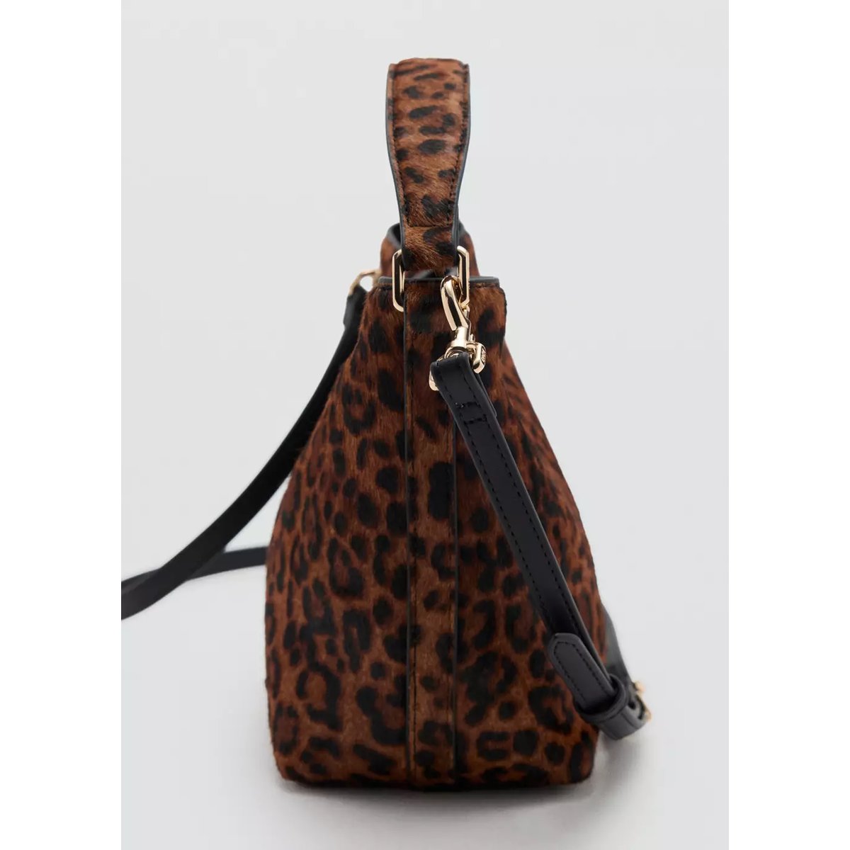 Sac seau en cuir à poils, imprimé animalier tabac, MANGO