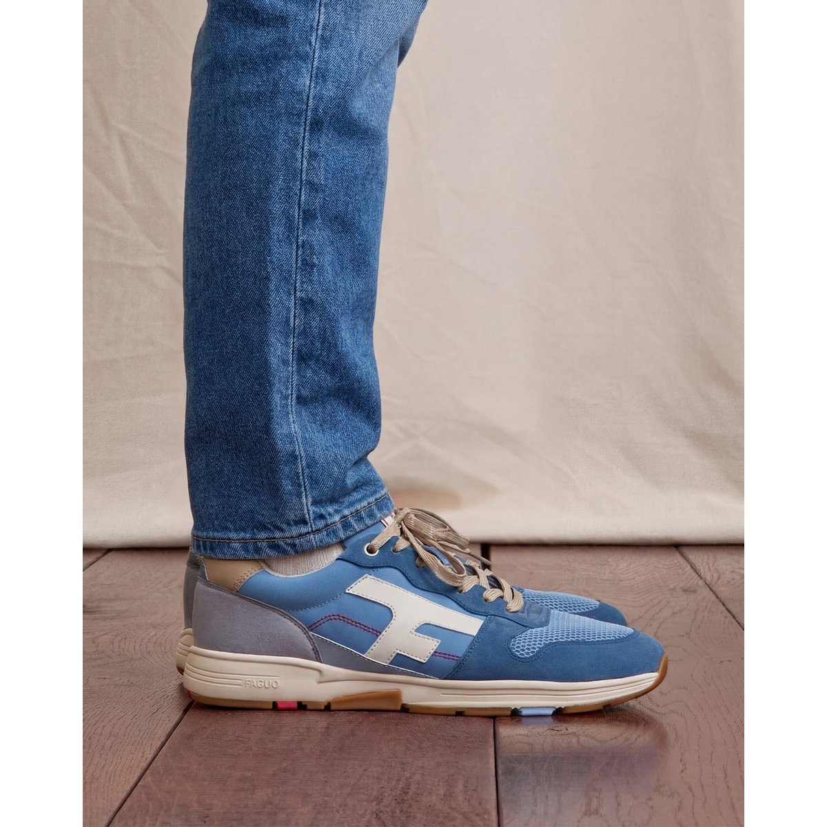 Running tissu suede OLIVE bleu grisé, FAGUO