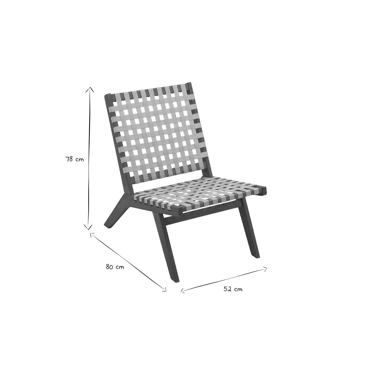 Fauteuil lounge en bois massif et sangles beiges LUCEA naturel, MILIBOO