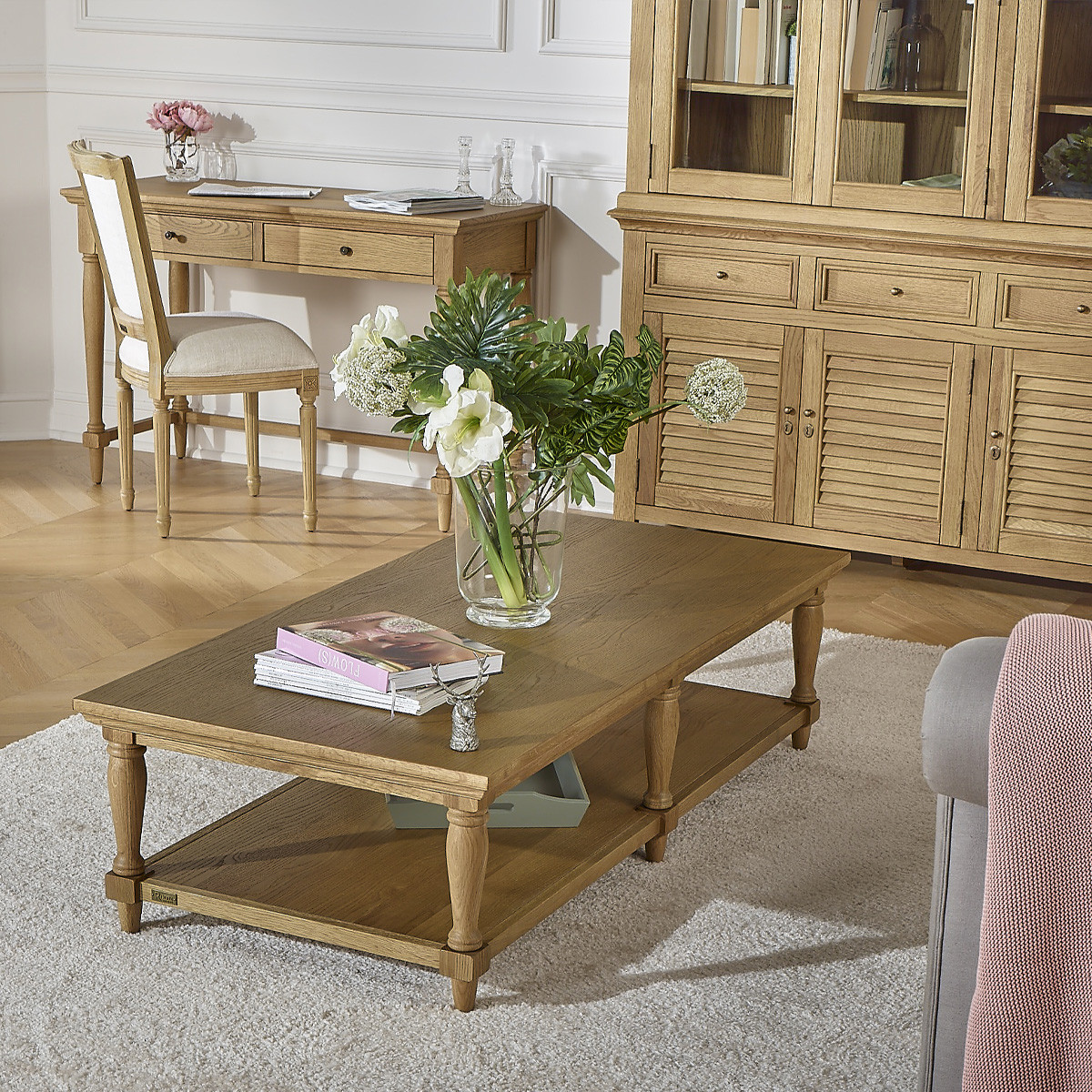Longue table basse style shabby chic en chêne EDINBURGH marron, ROBIN DES BOIS