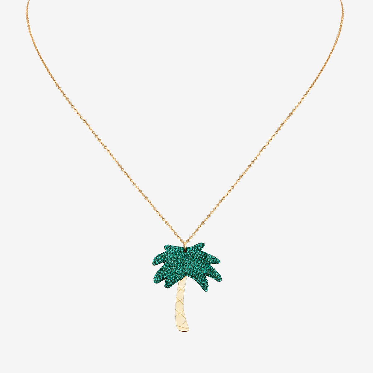 Collier doré émeraude palmtree xl - kuchi vert, CAROLINE NAJMAN