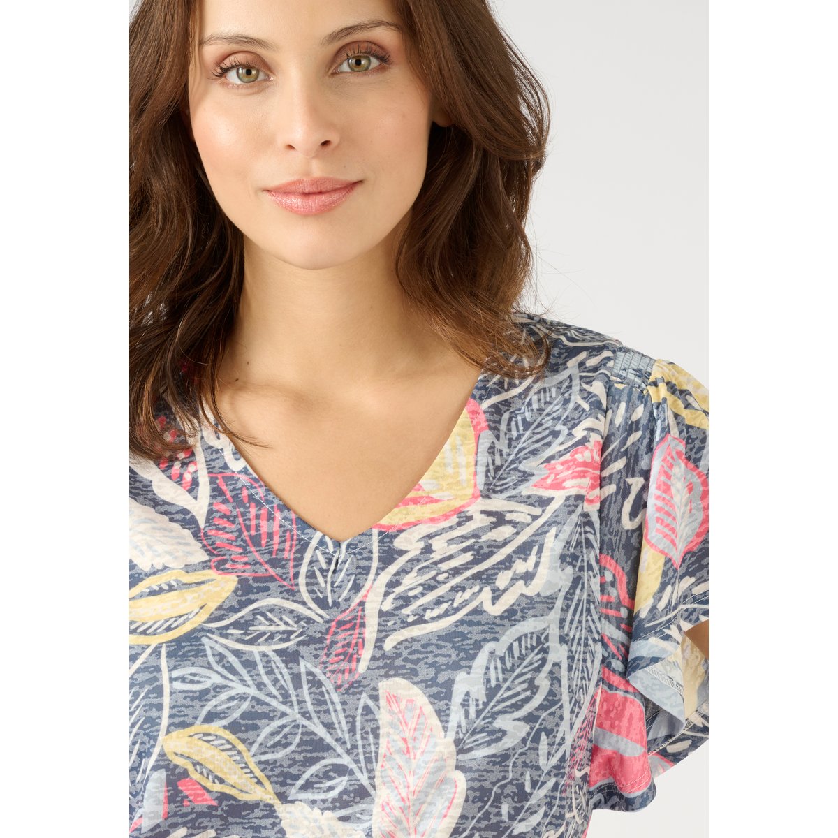 Tee-shirt manches papillon bleu marine feuillage, DAMART