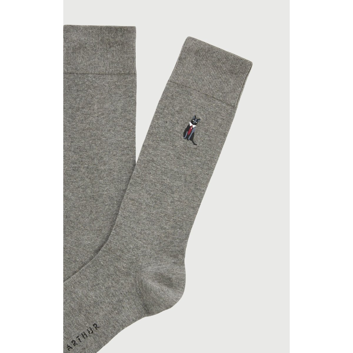Chaussettes brodées en coton imprimé Cat sup gris, ARTHUR
