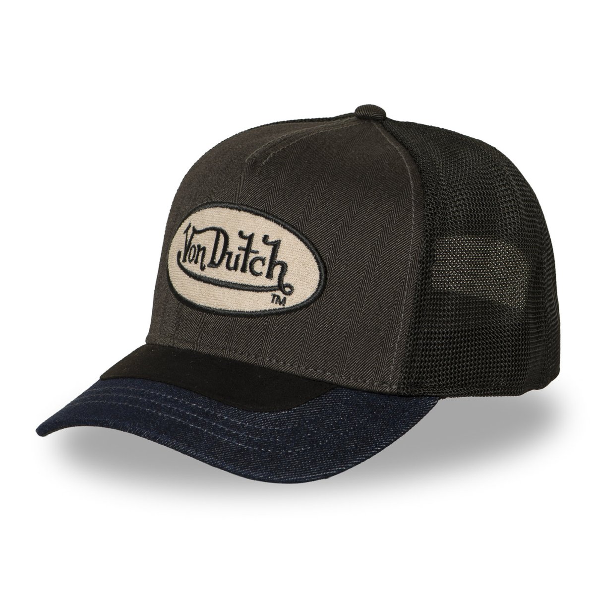 Casquette Trucker Shield gris foncé/noir/bleu foncé, VON DUTCH