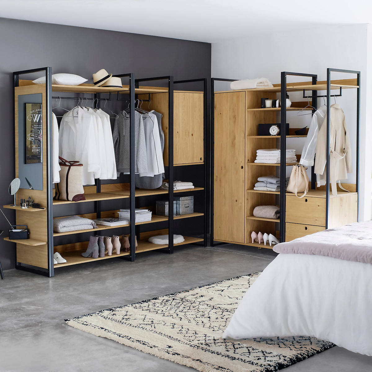 Module armoire large 3 étagères 1 penderie HIBA bois/métal, LA REDOUTE INTERIEURS
