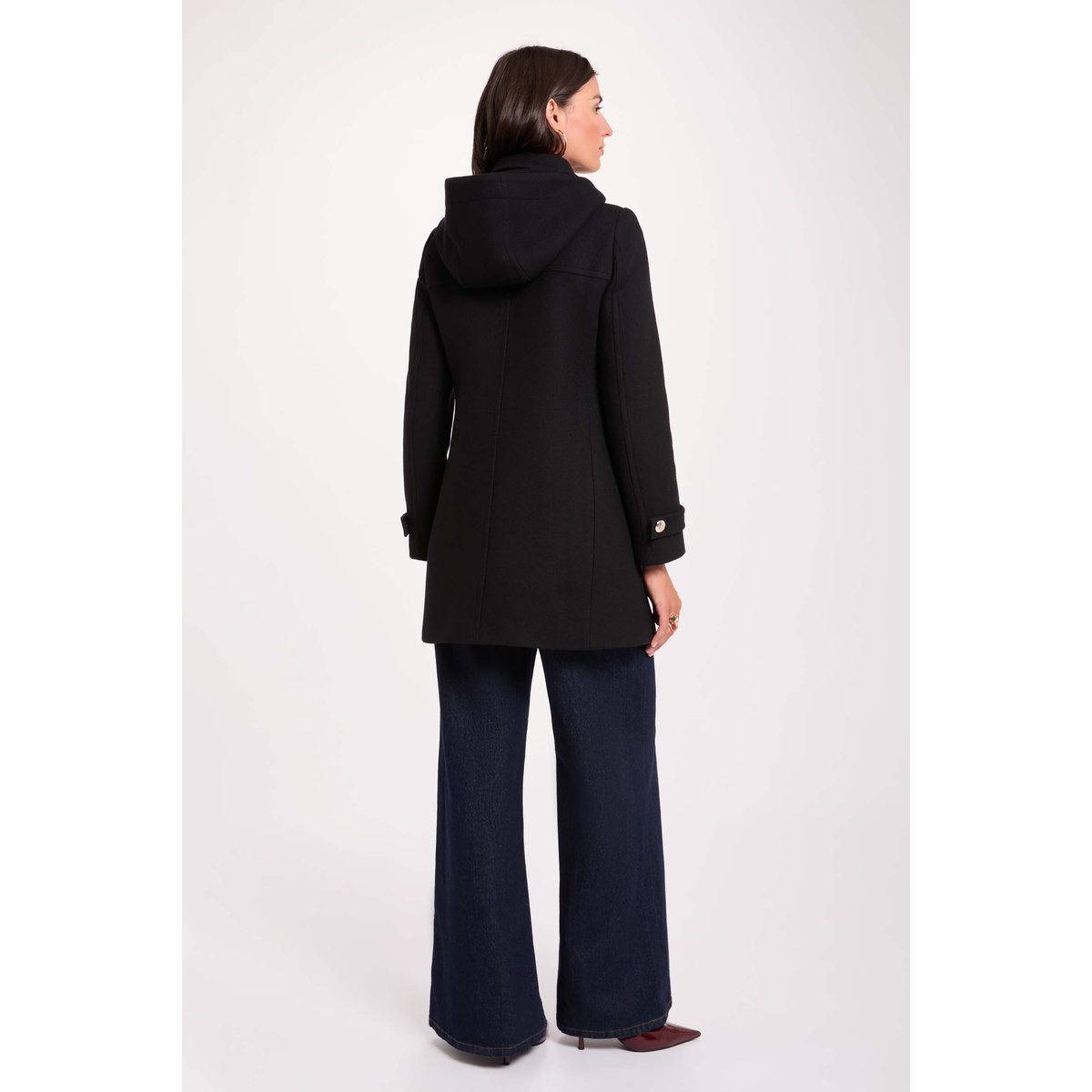 Manteau mi-long brandebourg noir, MORGAN