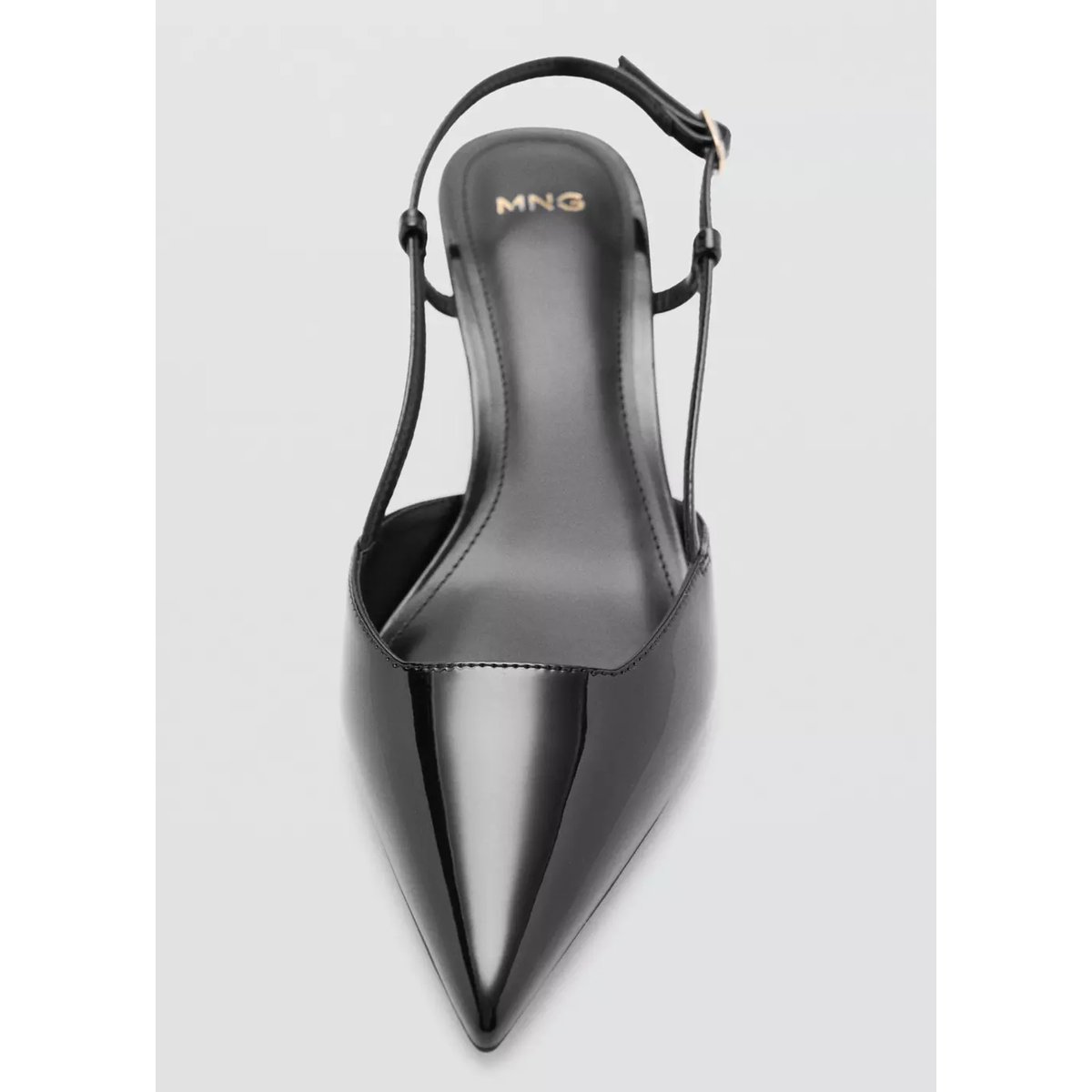 Chaussures à talon en cuir vernis noir, MANGO