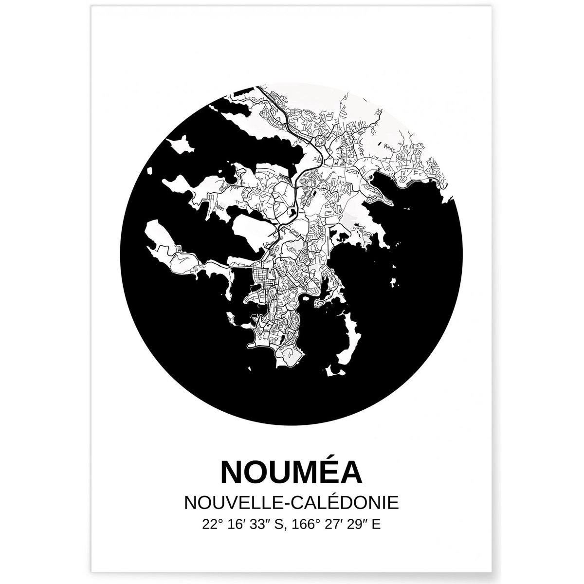 Affiche Carte Nouméa blanc, L'AFFICHERIE