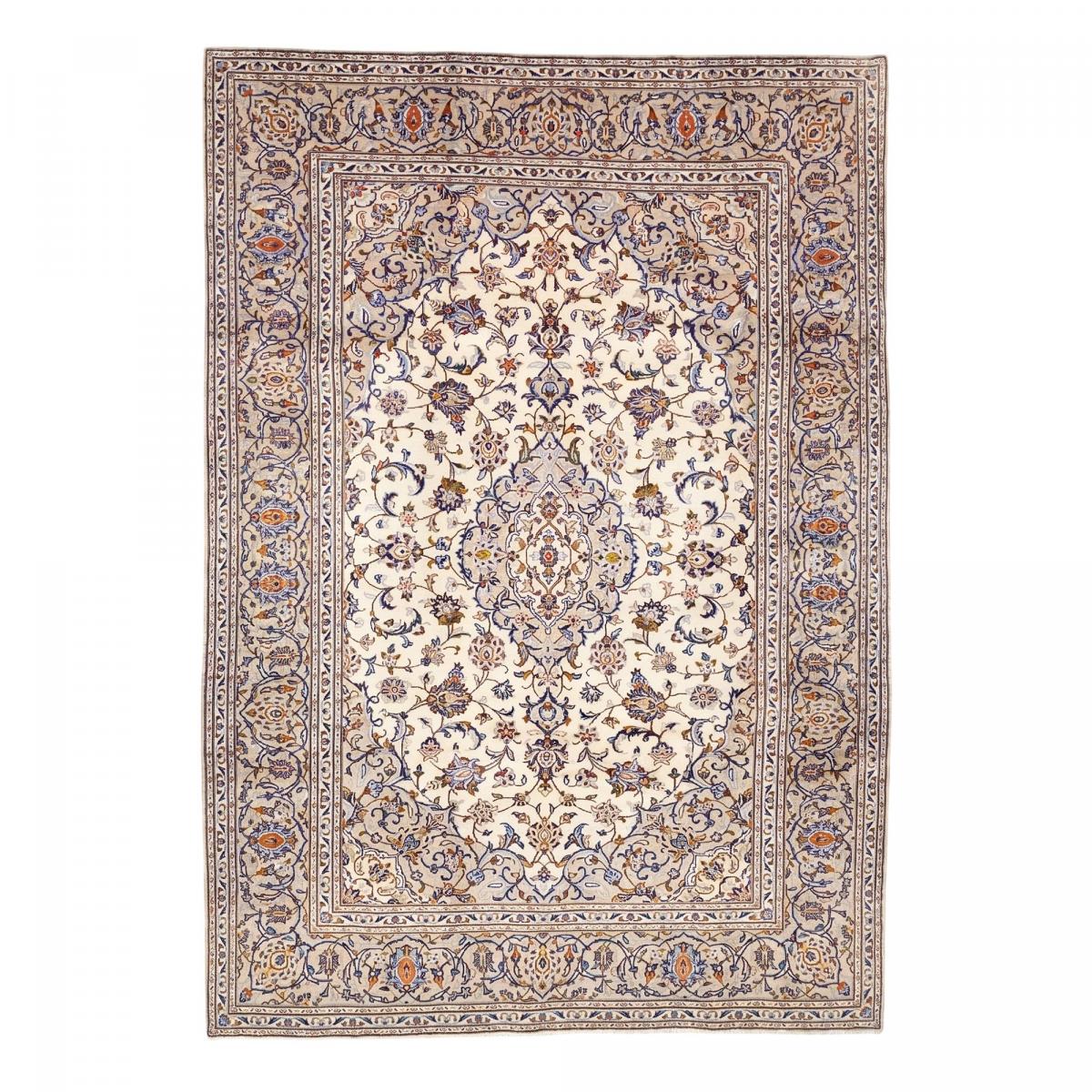 Tapis d'orient, motif oriental, noué main en laine, KASHAN 1 crème, beige, bleu, UN AMOUR DE TAPIS