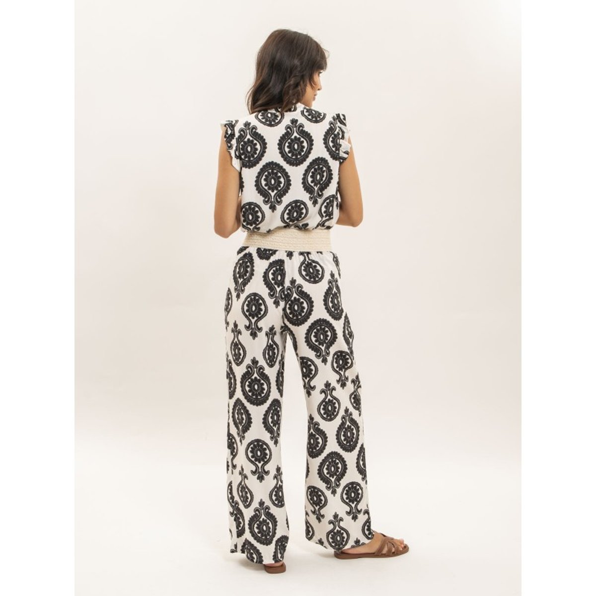 Pantalon Fluide Motifs Emiline noir, DONA LISA