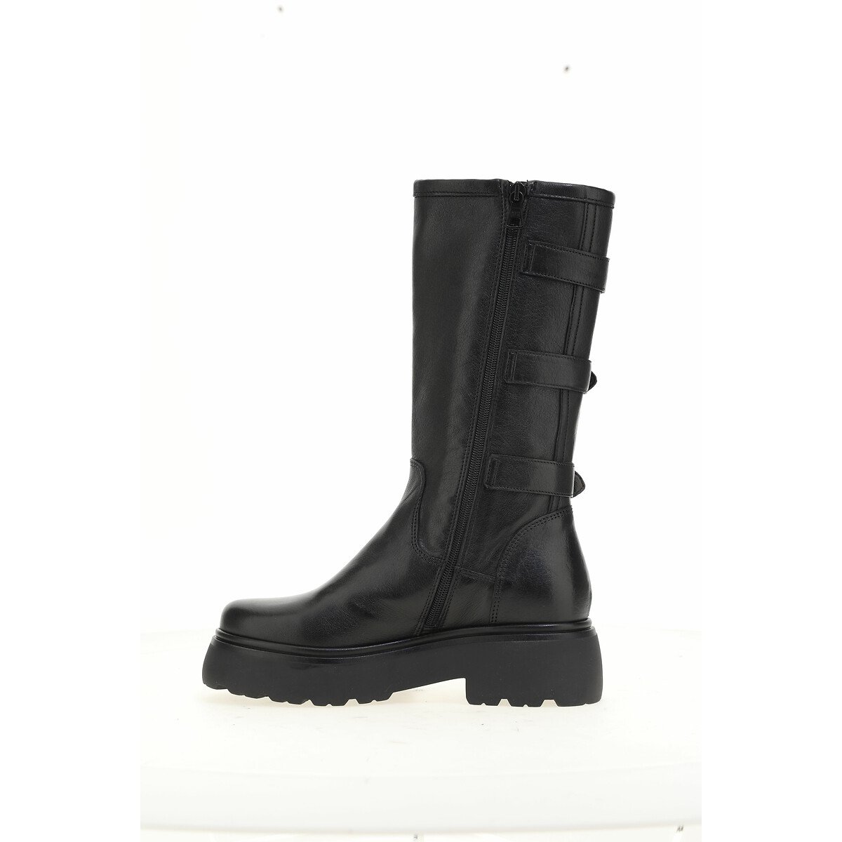Leather Biker Calf Boots black, MJUS