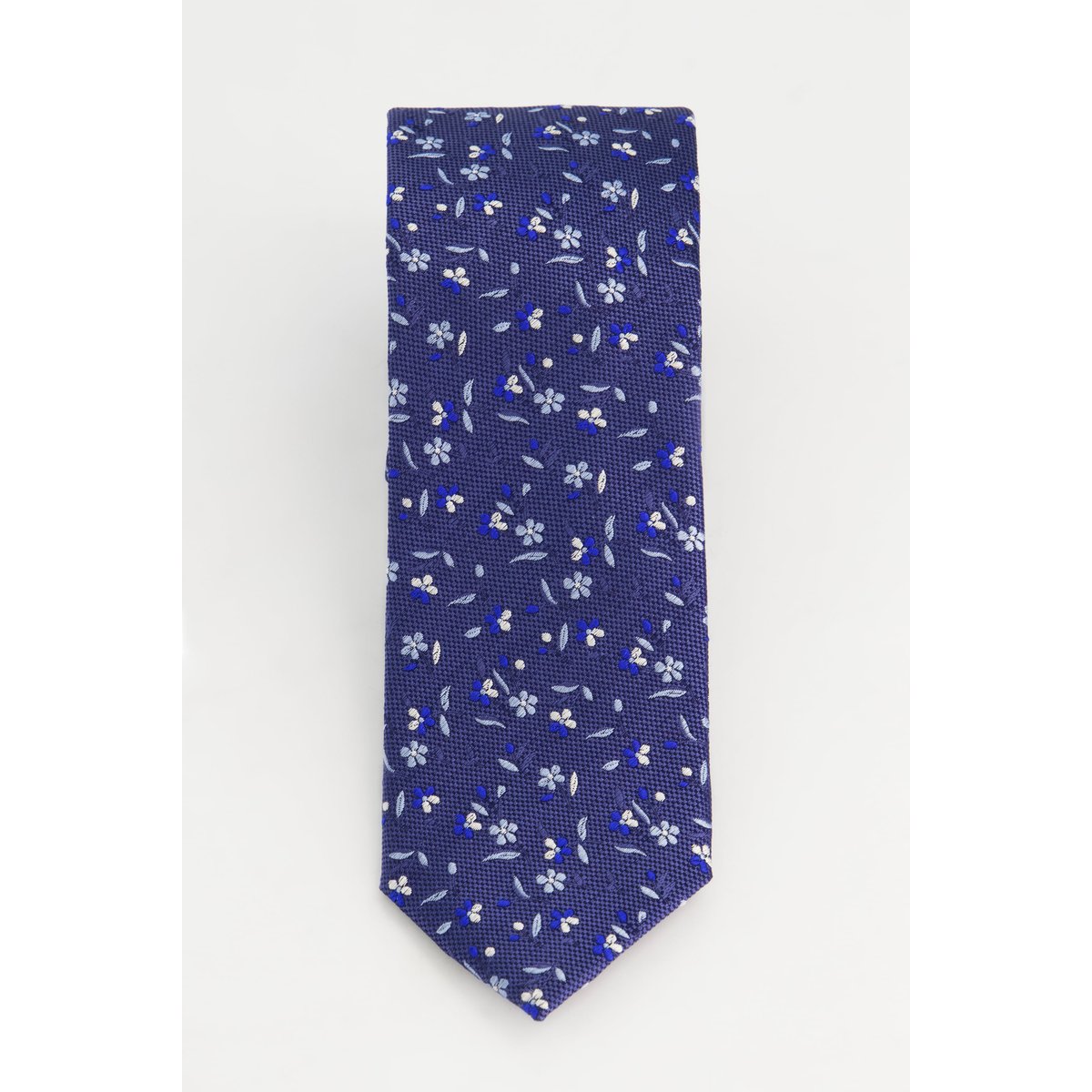 Cravate en soie ultra-longue, motif à fleurs bleu, JP1880