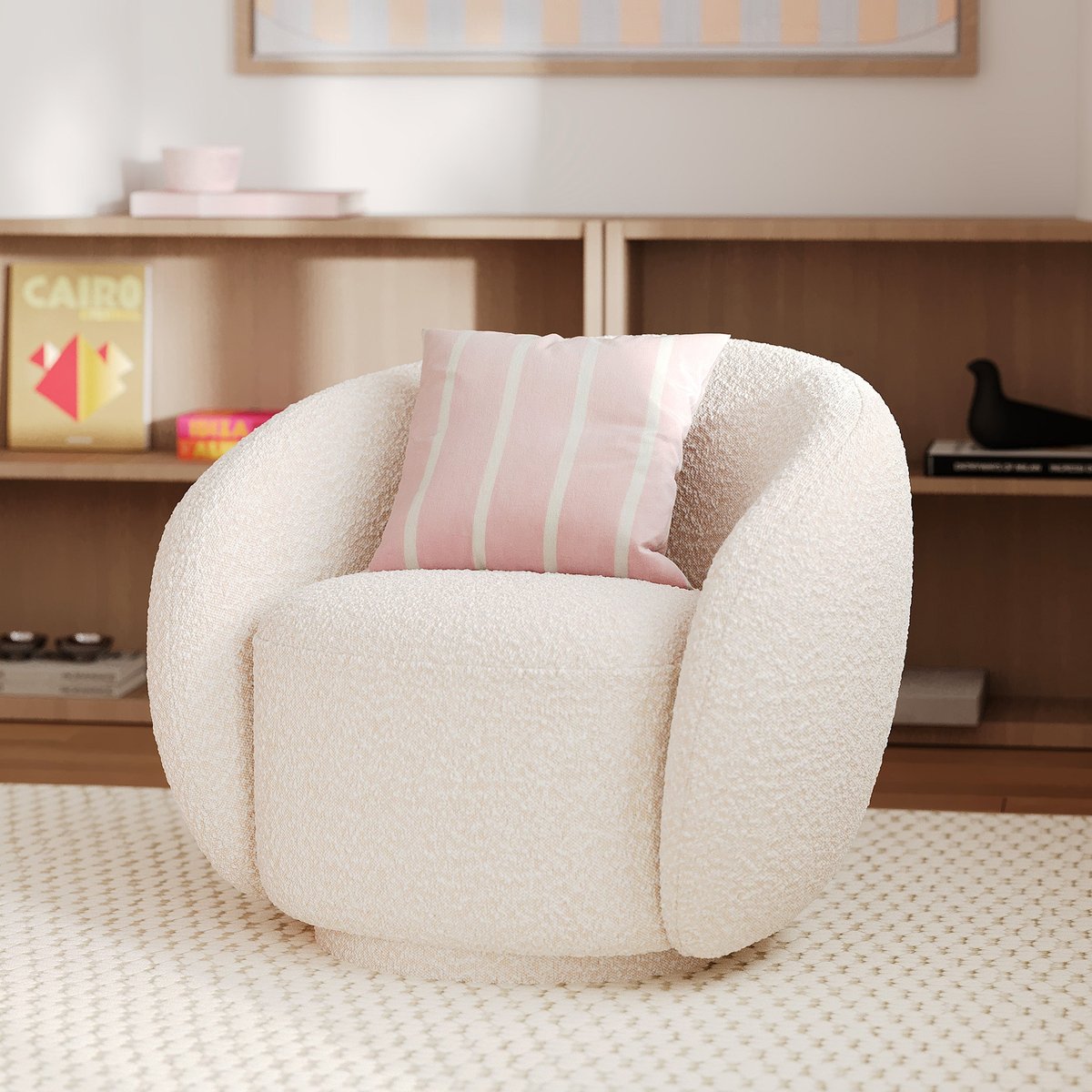 Fauteuil en tissu bouclé - NAYA blanc, MAISON PAVANE