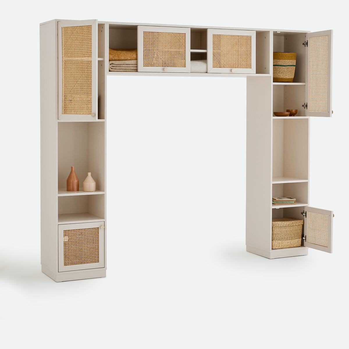Tête de lit pont avec rangements, portes pin et cannage, PAOLA ecru, LA REDOUTE INTERIEURS