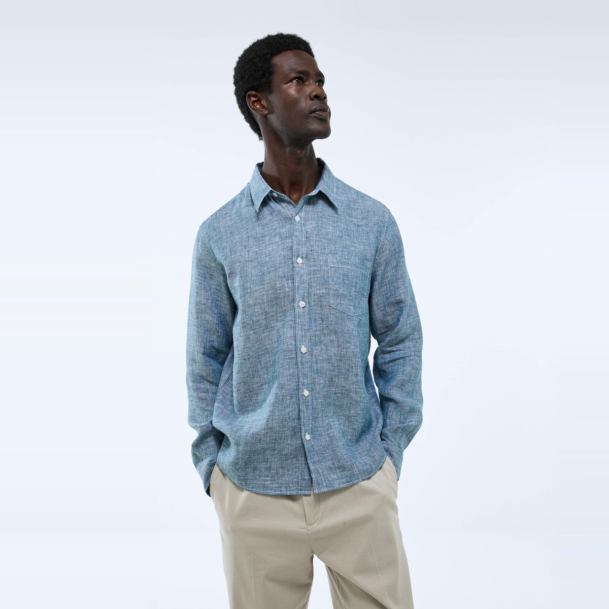 Chemise manches longues chambray en lin poseidon, MONOPRIX