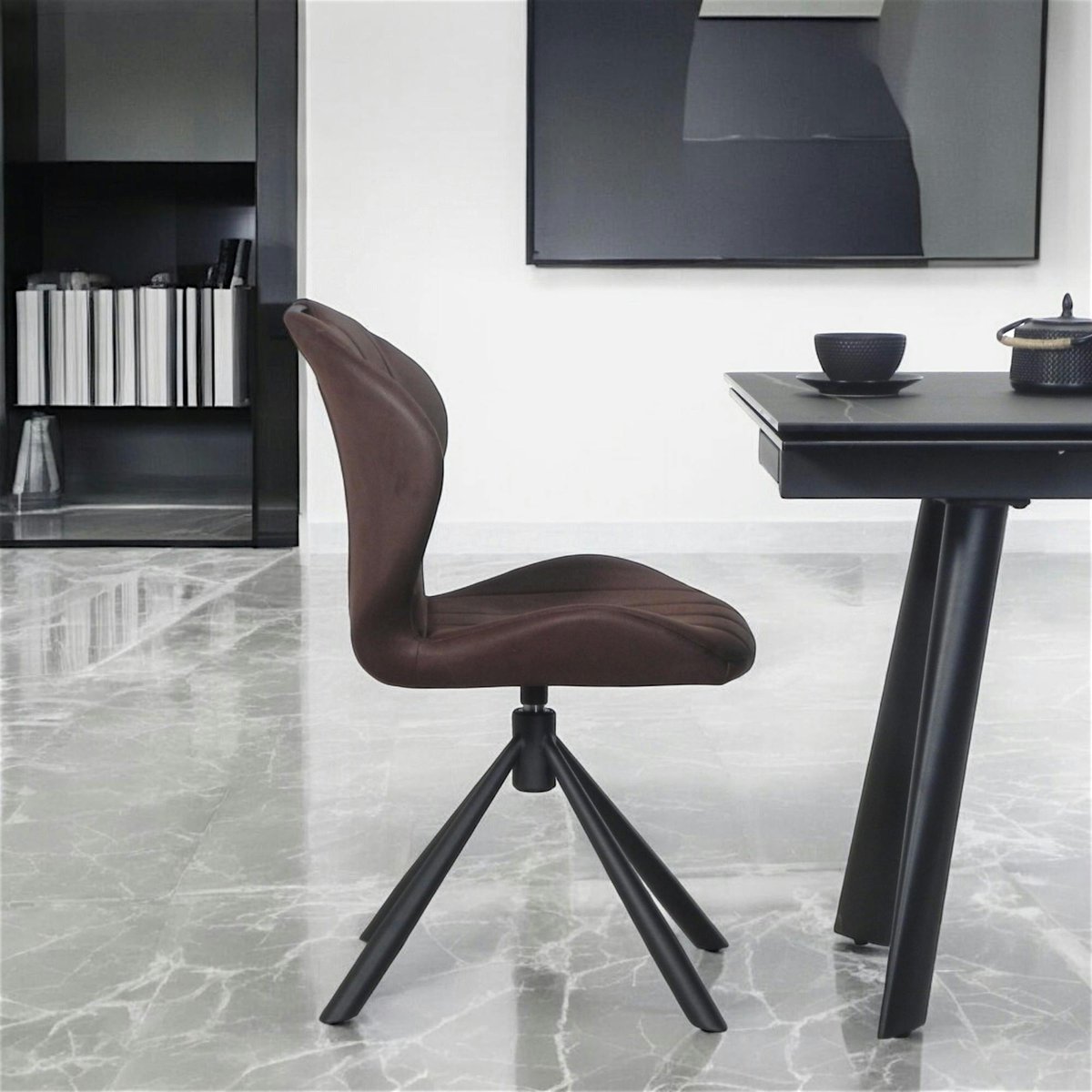 Chaise pivotante marron foncé avec dossier courbe, (lot de 2) LOMBARDIE taupe, PIER IMPORT