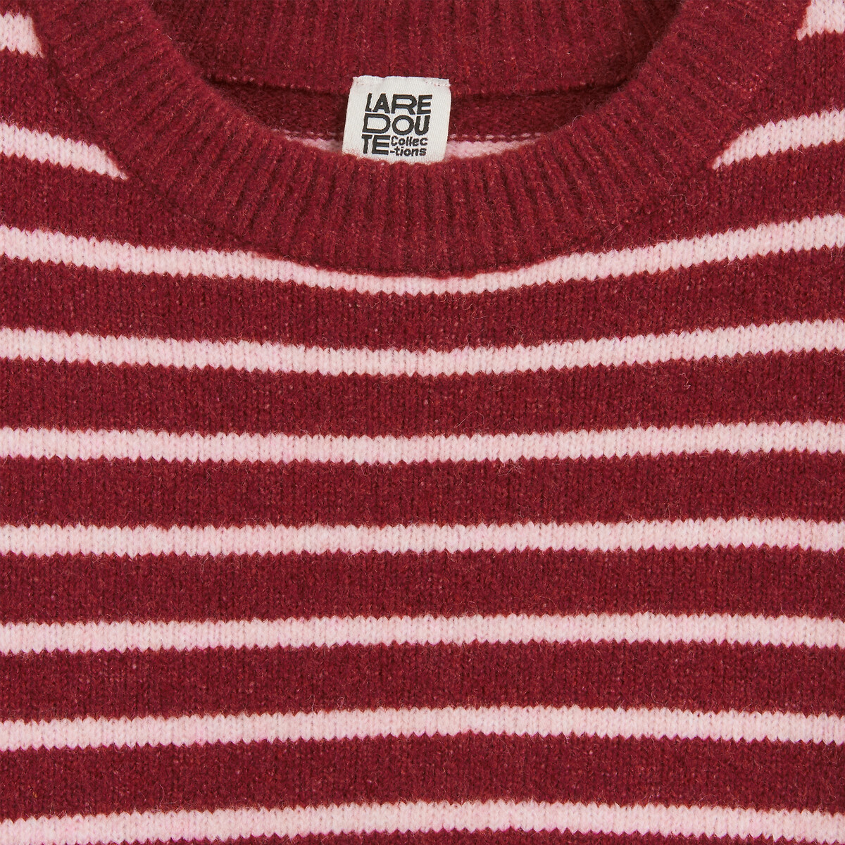 Striped Fine Knit Crew Neck Jumper burgundy/pink, LA REDOUTE COLLECTIONS