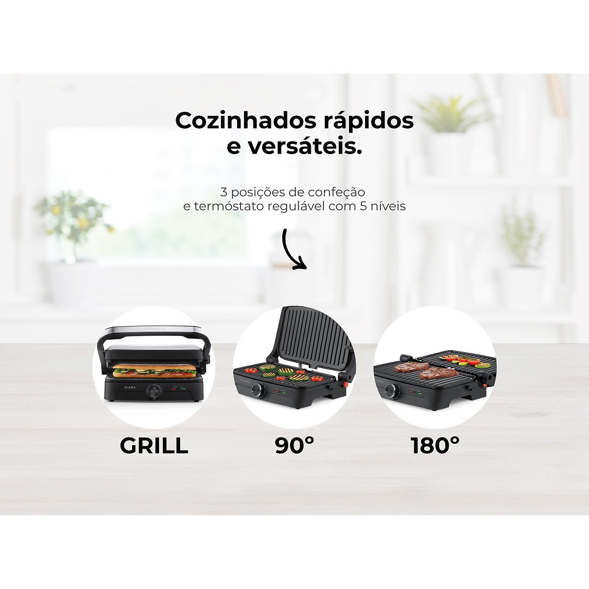 Grelhador Elétrico de Placas Inox HeatEasy 1500W 4422FL, FLAMA inox, FLAMA