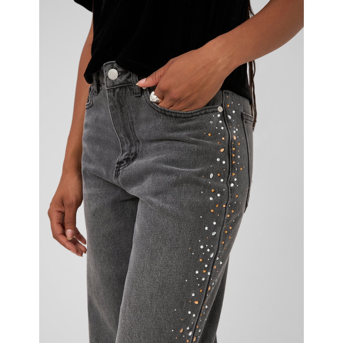 Jean droit strass gris foncé, BZB