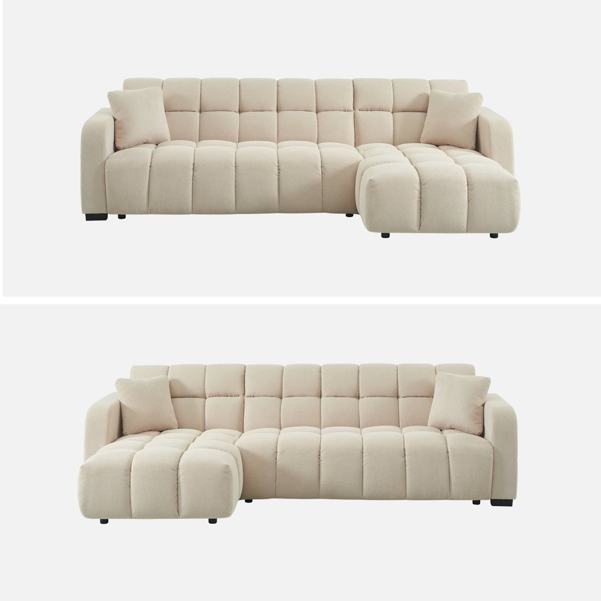 Canapé d'angle réversible tissu capitonné 3 places DOT beige, SWEEEK