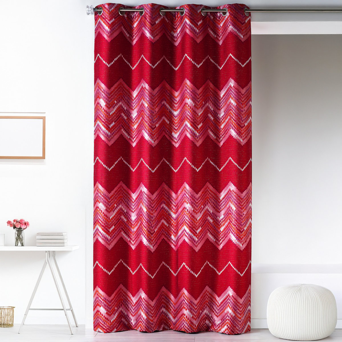 Rideau en jacquard à motifs "chevron" rose blush, HOME MAISON