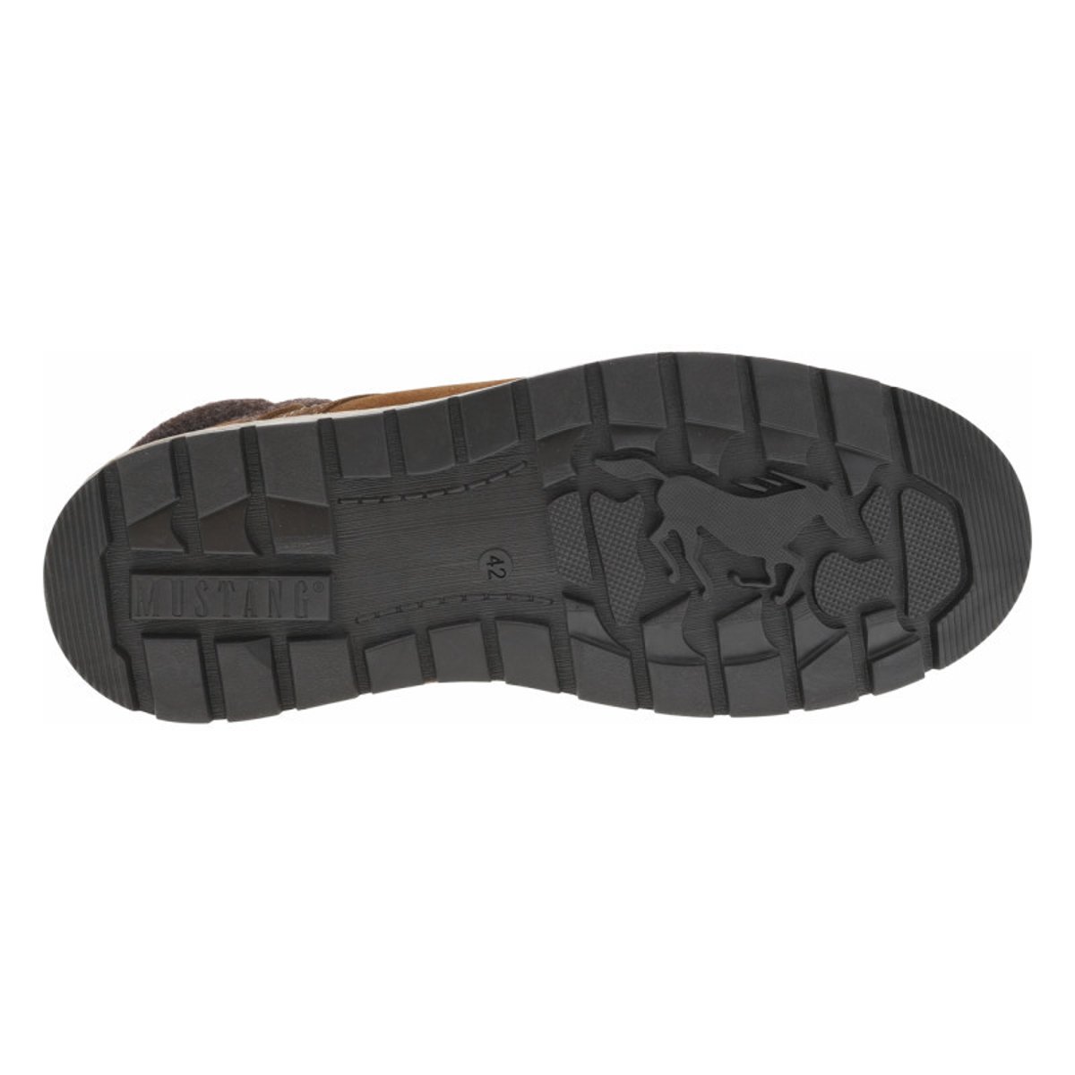 Bottines cognac à talon plat pourvues d'une fermeture zippée et de lacets cognac, MUSTANG