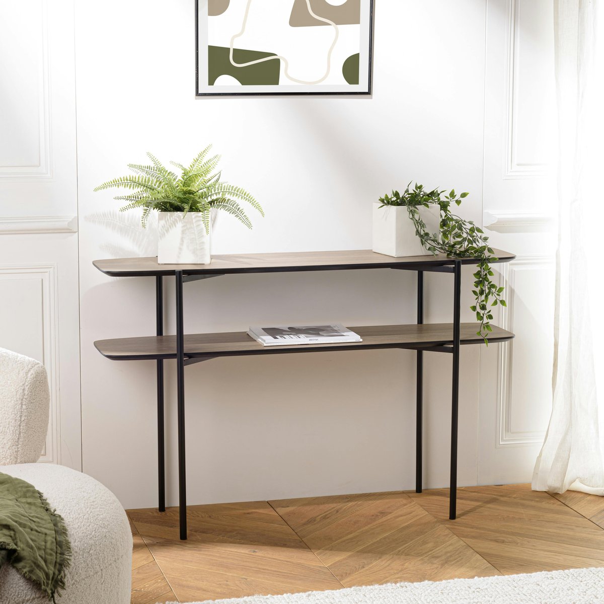 Console double plateau couleur bois LANDAISE bois naturel, PIER IMPORT