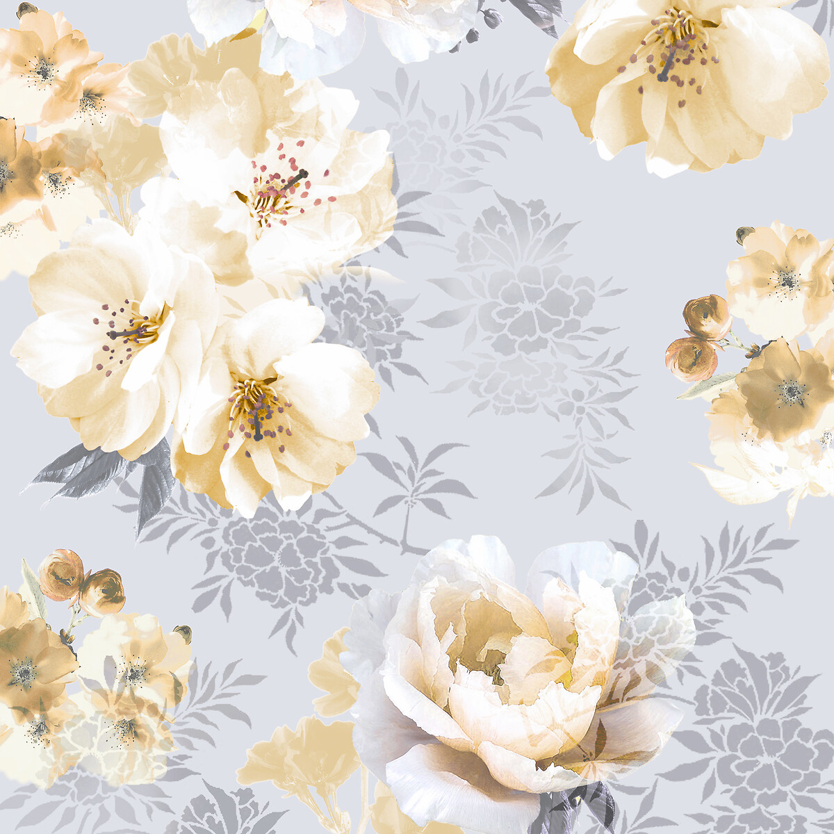 Dramatic Floral Wall Paper ochre, CATHERINE LANSFIELD