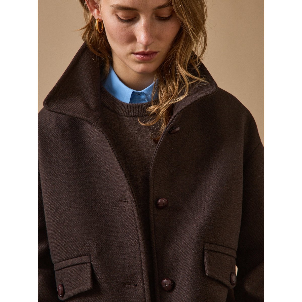 Manteau court lainage uni chocolat, CYRILLUS