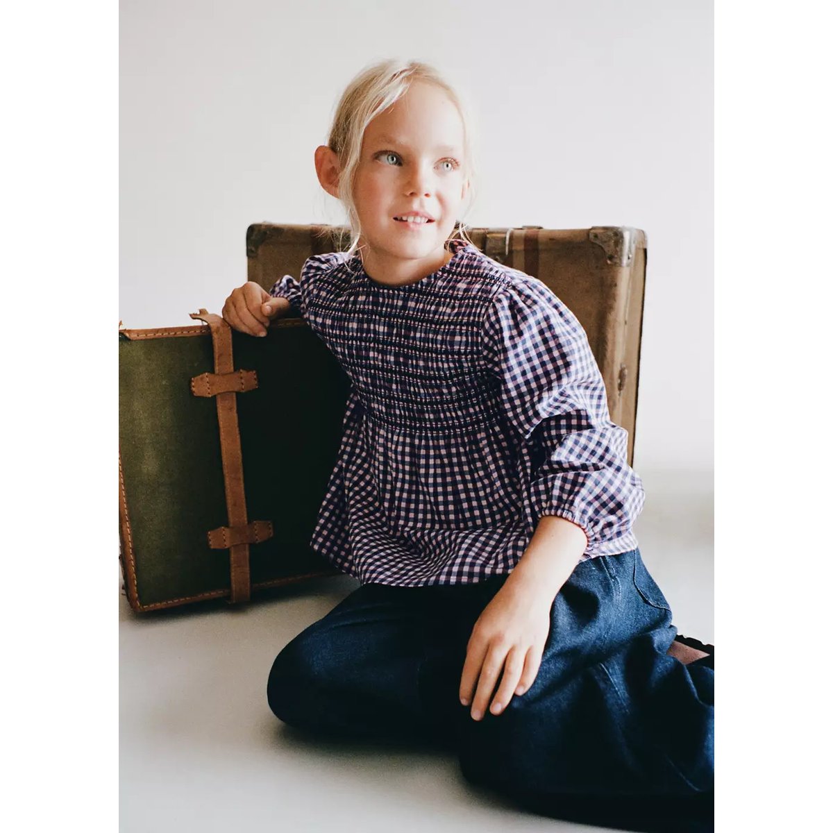 Blouse vichy froncée violet, MANGO BABY