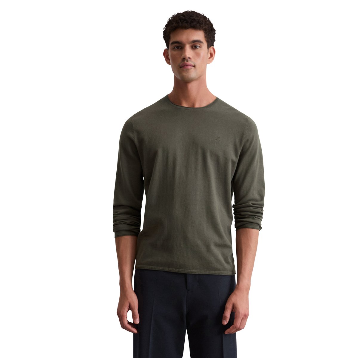 Pull-over regular en mélange de coton et de cachemire bio vert foncé, MARC O'POLO