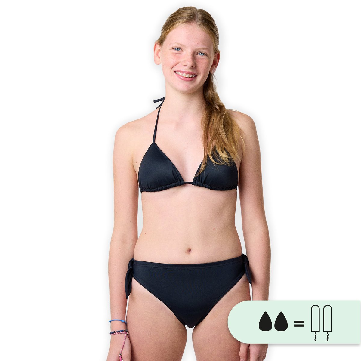 Bas de maillot de bain menstruel à nœuds étanche - Culotte Ado - Flux moyen noir, SMOON