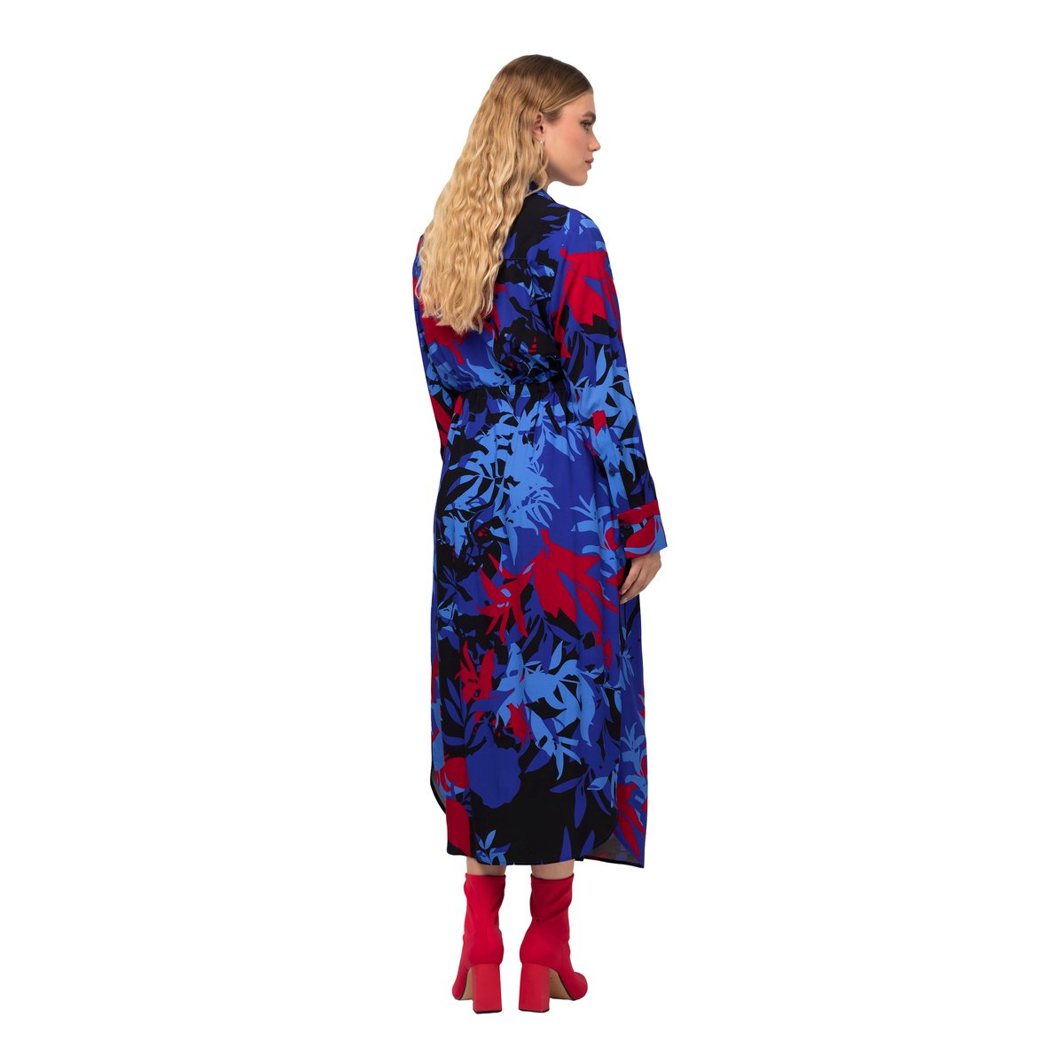 Robe midi à manches longues et col en V. titan bleu, ULLA POPKEN