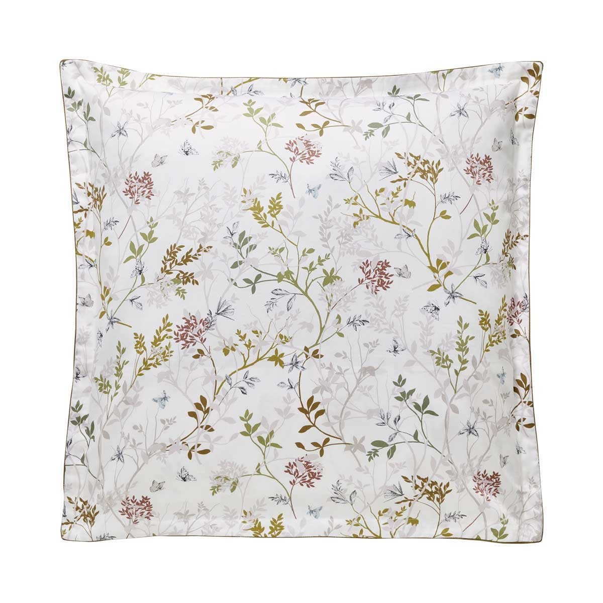 Taie d'oreiller imprimée en satin de coton bio, JARDIN DES SENS blanc hermine, ALEXANDRE TURPAULT