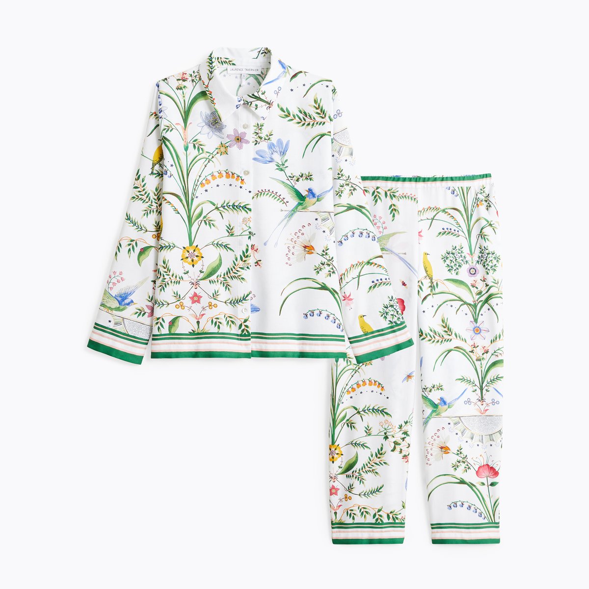Pyjama col classique en satin BOTANIC blanc, LAURENCE TAVERNIER