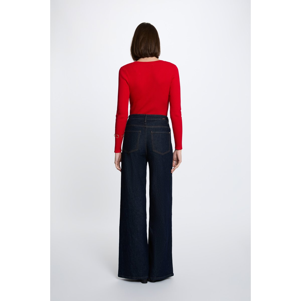 Pull col v fantaisie rouge, MORGAN