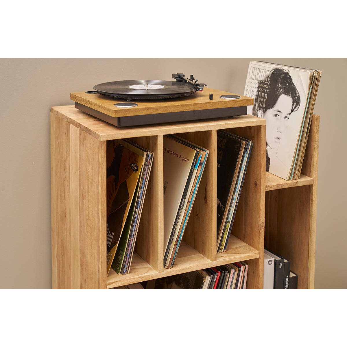Meuble de rangement vinyles en bois massif L65 cm VIRGILE bois brut, MILIBOO