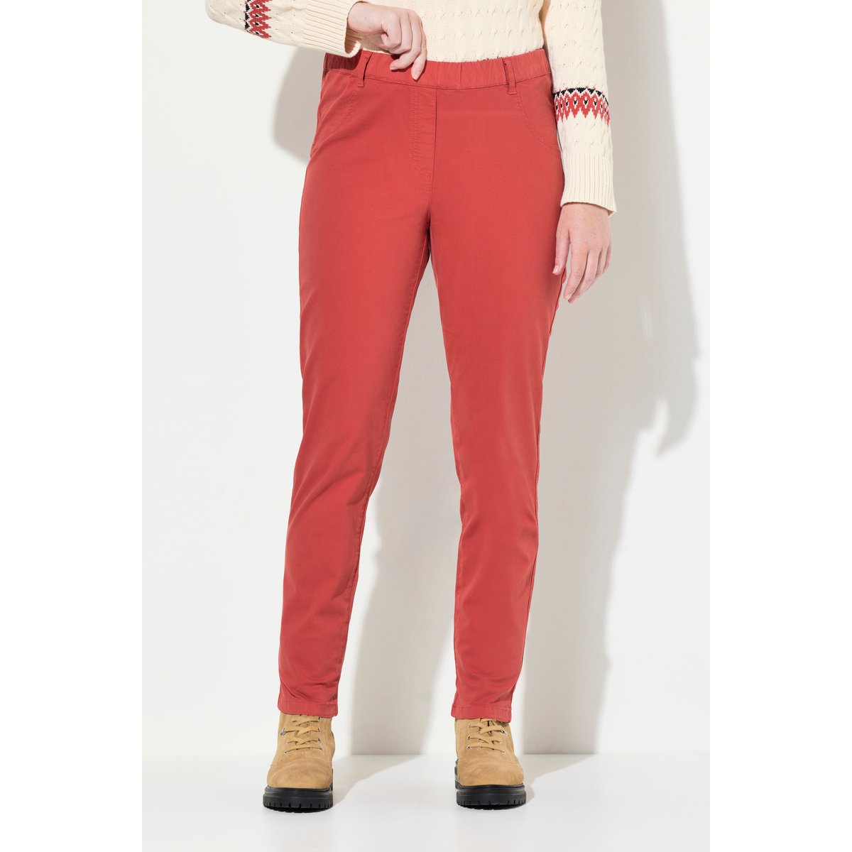 Jegging, ceinture élastiquée, 2 poches rouge brique, ULLA POPKEN