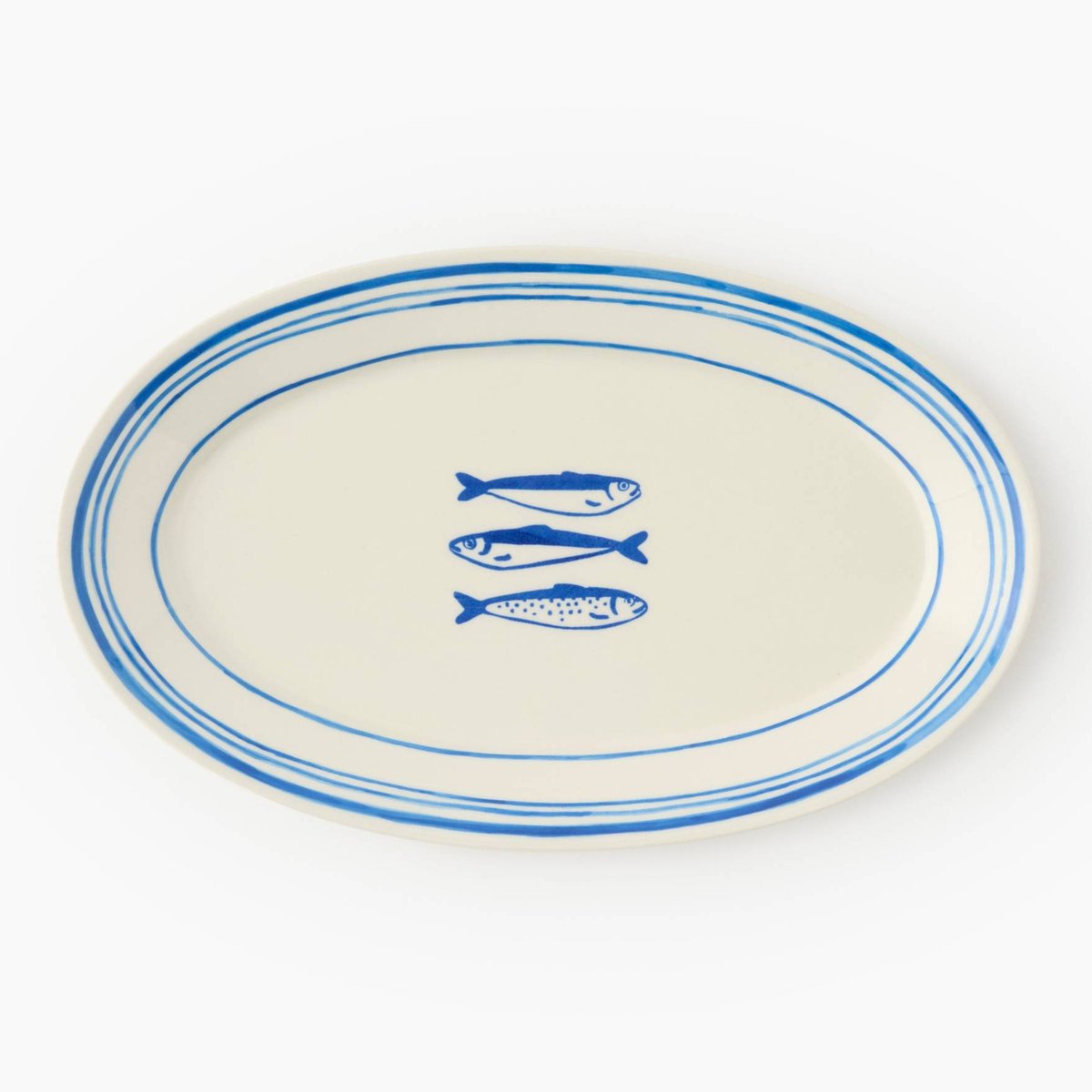 Plat ovale finition liseré, 28cm, motif poisson riviera, MONOPRIX