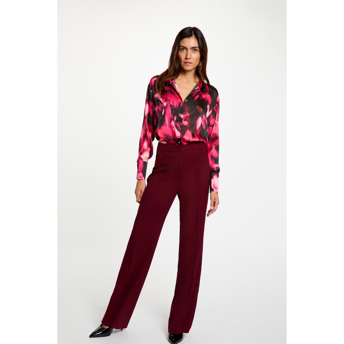 Chemise satinée col à revers multicolore, MORGAN