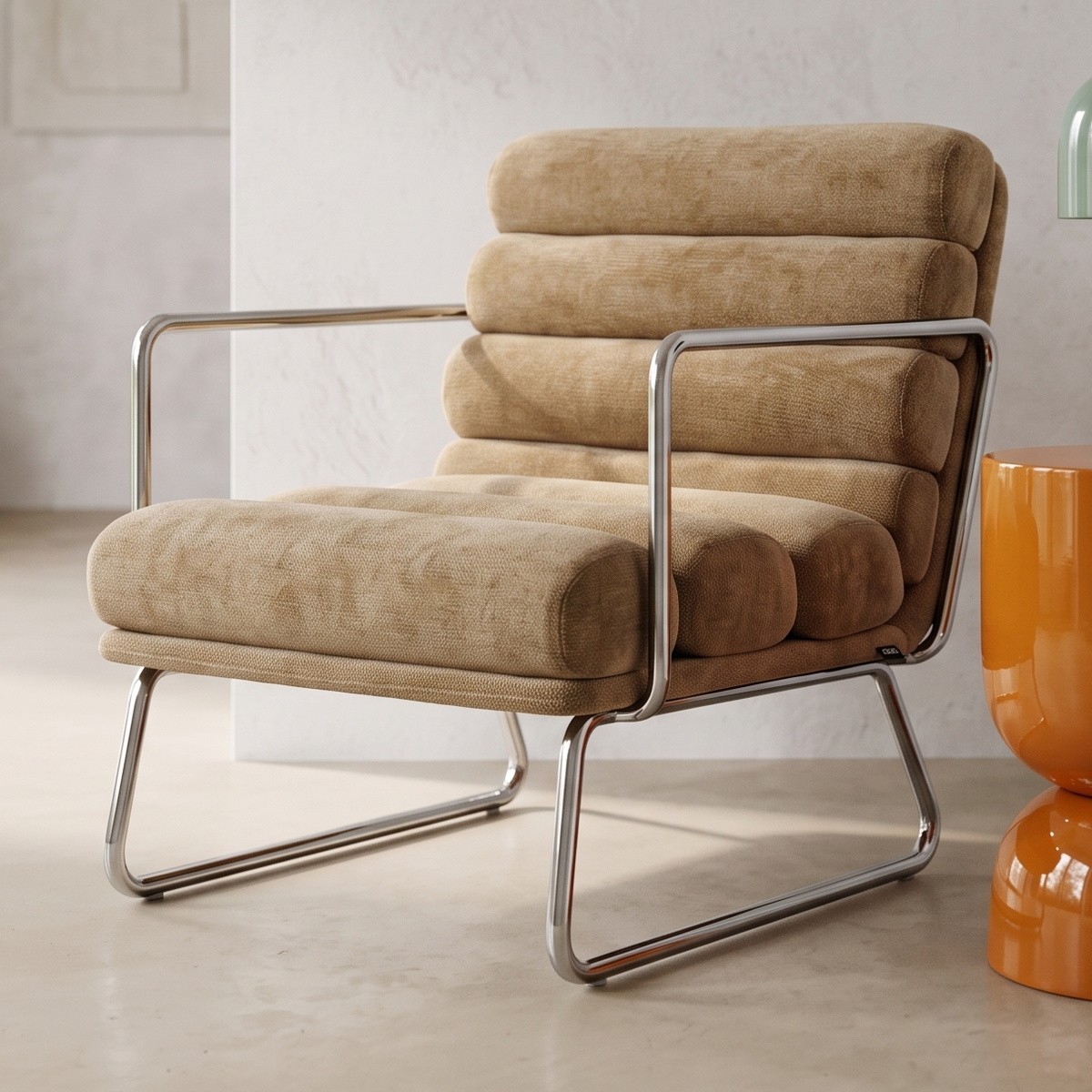 Fauteuil en tissu chenille - VANIA miel, HOMIFAB