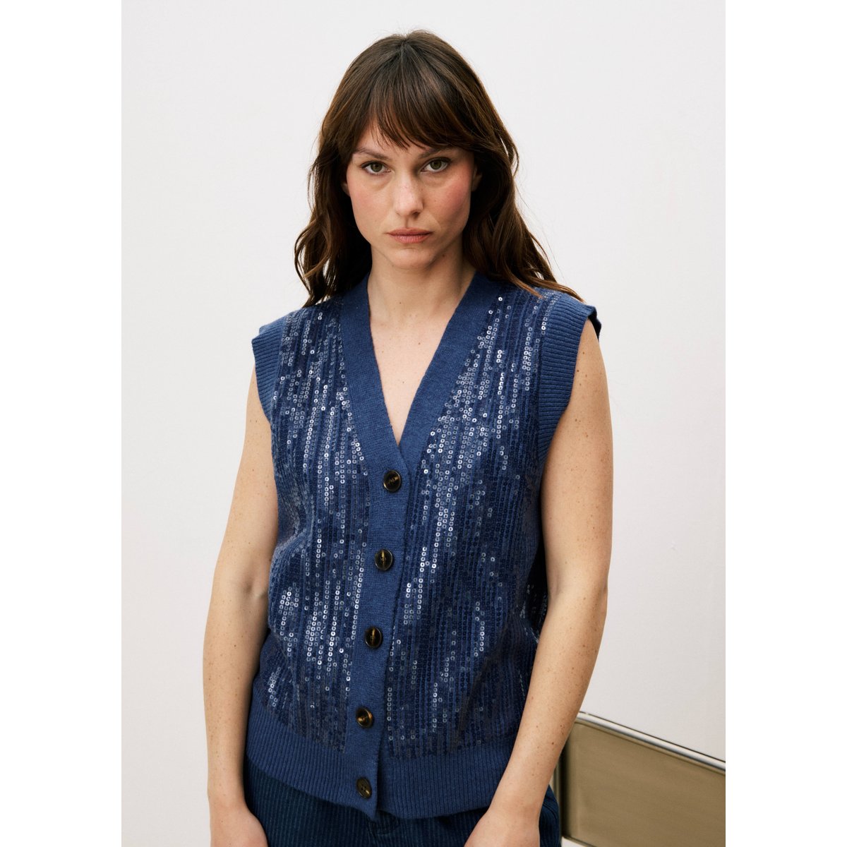 Cardigan  en mohair HOLLOWAY bleu jean, FRNCH
