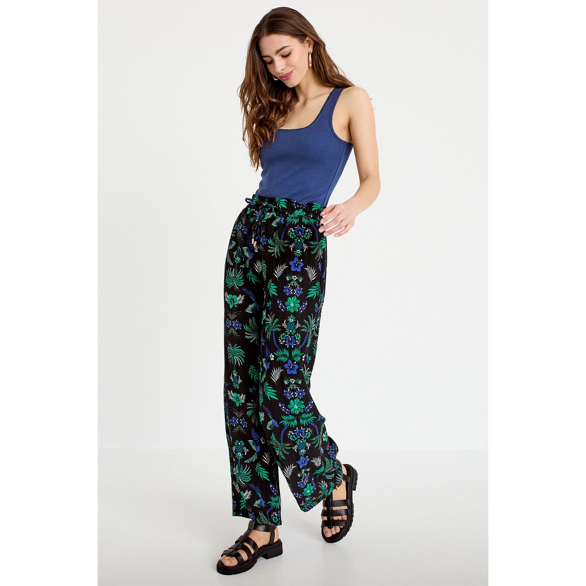 Pantalon large taille standard plissé noir, CACHE CACHE