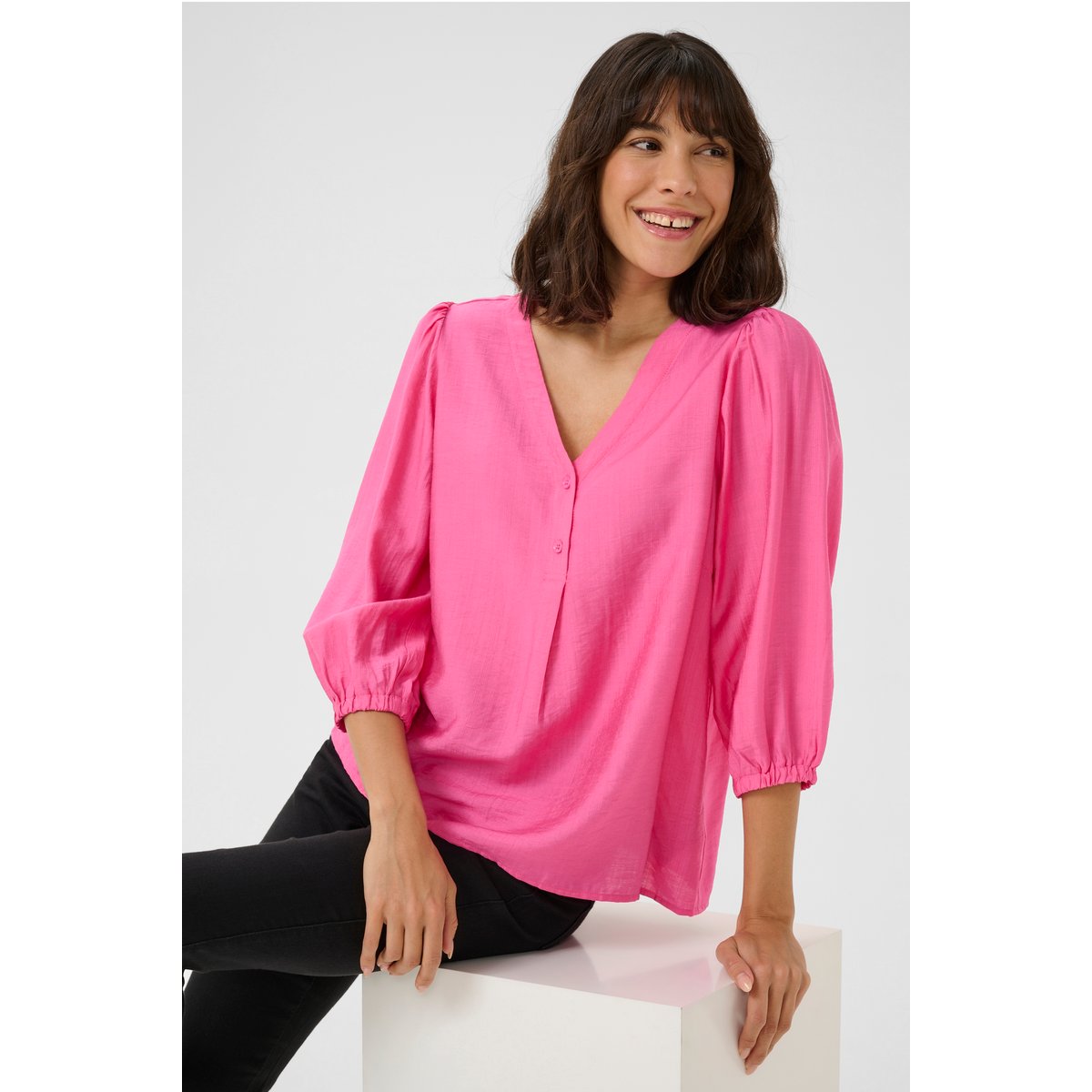 Blouse with long sleeve rose azelea pink cc, KAFFE
